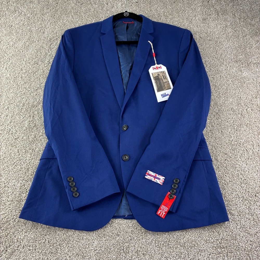 Billy‎ London Suit Jacket Men 40R Royal Blue 2 Button Slim Blazer Wedding Guest